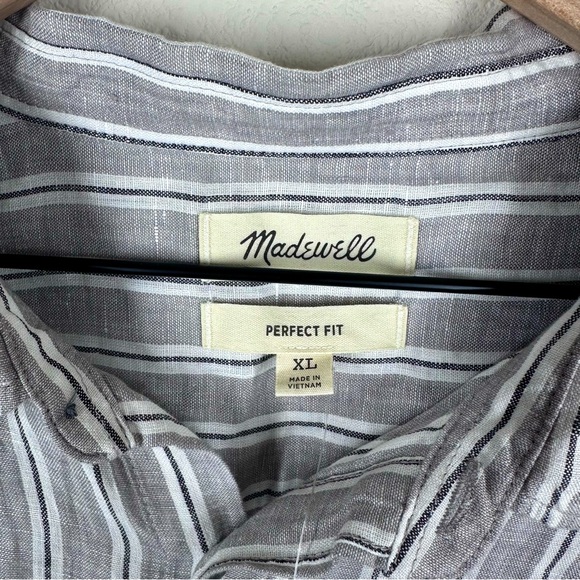 Madewell The Perfect Fit 100% Linen Short Sleeve Stripe Button Down Shirt XL NWT - Picture 5 of 11